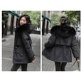 thumbnail image 4 of Women Hooded Winter Coat Women Padded Jacket Thickened Plush Lined Coat with Drawstring Waist Winter Warm Puffer Jacket with Faux Fur Hood, 4 of 8