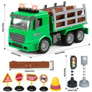 UQN Log Truck Toys for Boys Age 4-7, Inertia Tow Truck Toy, Truck And Trailer Toys for Boys, Lights and Sounds,Log Tractor Kids Toy Truck, Christmas Birthday Gift for Boys/Toddlers 3 4 5 6 7 8