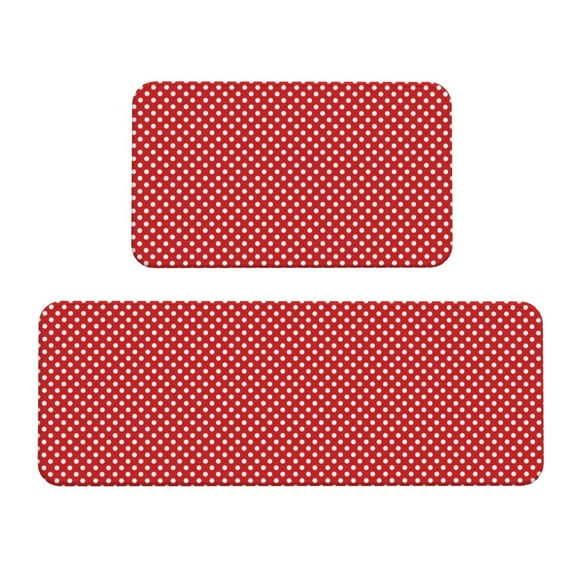 Bingfone 2 Pcs Kitchen Rugs and Mats,Cushioned Anti-Fatigue Floor Mat,PVC Non-Slip Kitchen Rug Set for Kitchen,Laundry Room,Sink 17"x47" 17"x29" - Red Polka Dot