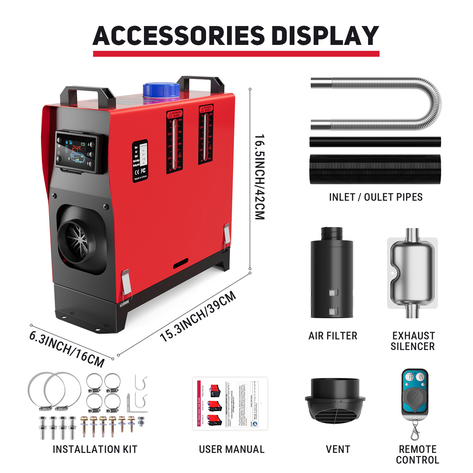 Joreek 5KW Diesel Heater 12V, Portable Parking Diesel Air Heater All-in-one with Remote Control, 5L/1.3Gal Fuel Tank, Auto Start-Stop and Fast Heating for Boat Bus RV and Trailer