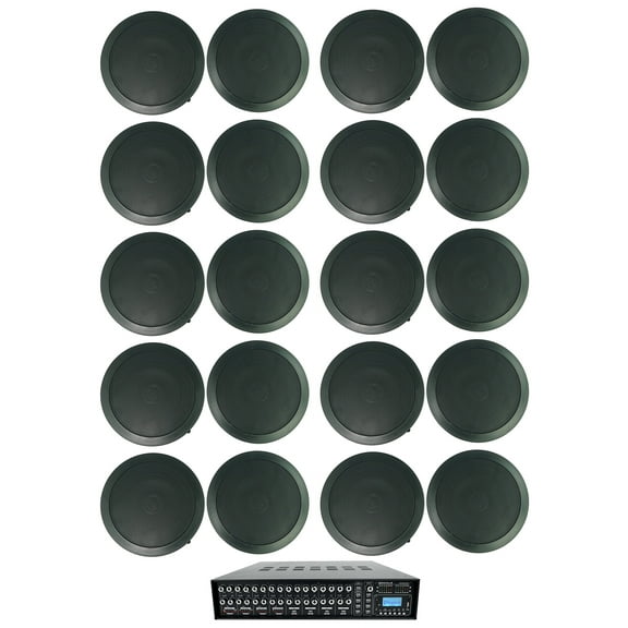 Rockville 4-Zone Matrix Multi Source Amplifier (20) 6.5" Black Ceiling Speakers