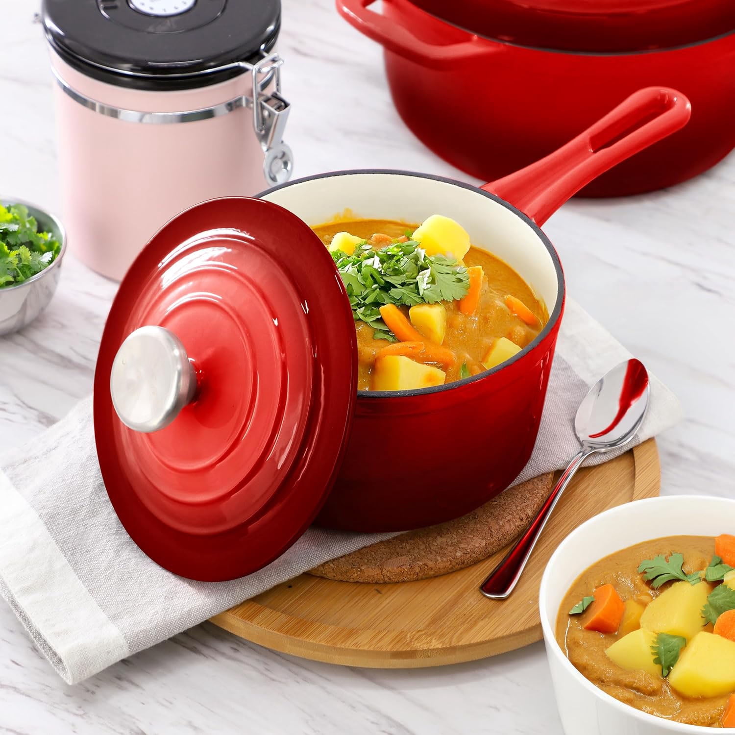 7 Piece Enameled Cast Iron Cookware Set, Heavy Duty Pots and Pans with Durable Enamel Finish, Cast Iron Kitchen Cookware Collection