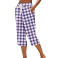 thumbnail image 2 of Zysthvn Capris for Women Casual Straight Leg Plaid Summer Crop Pants for Women Loose Button with Pockets Drawstring, 2 of 5