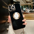 thumbnail image 3 of Compatible with iPhone 13 Pro Max Case for Women Girls, Luxury Gold Electroplate Plating Frame Edge Round Hollow Back Case with Full Camera Len Soft TPU Cover Girly Slim Sleek Cute Case Black, 3 of 13
