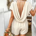 thumbnail image 3 of Women's Summer Short Sleeve V Neck Romper Back Hollow Out Jumpsuit with Pockets - Polyester Lightweight Comfortable Loose Fit for Beach Party Vacation, 3 of 5