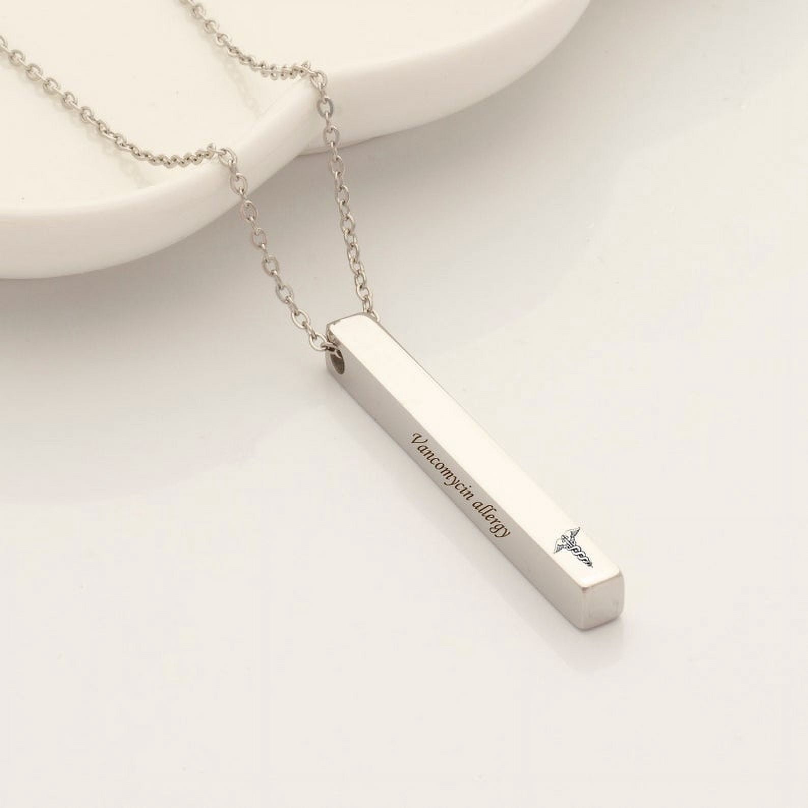 Personalized Stainless Steel Identification Rose Gold Medical Alert ID Necklace Engravable 4-Sided Bar Critical Information Jewelry Free Gift Box Ship Next Day