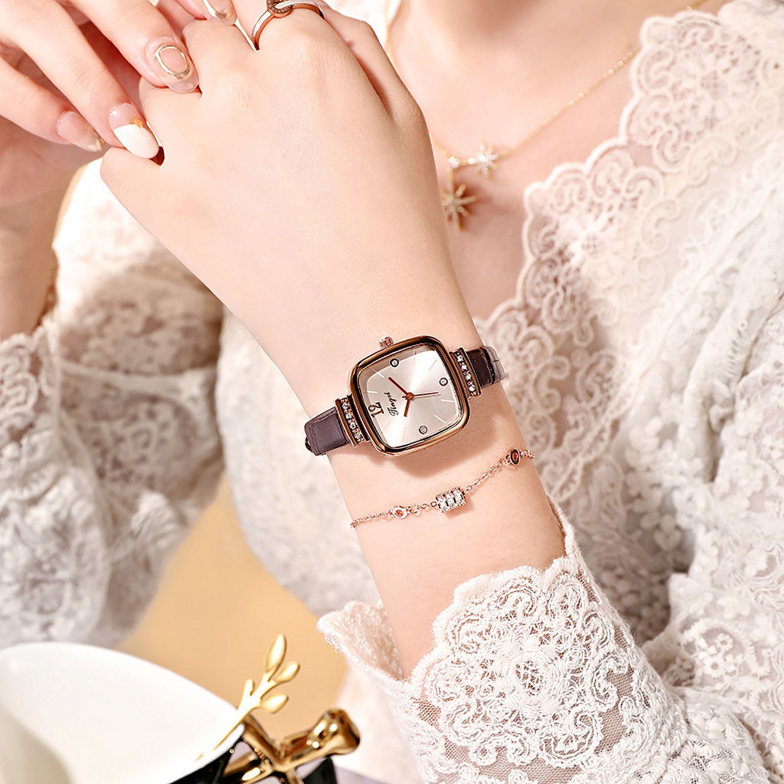 Small square gold watch sale