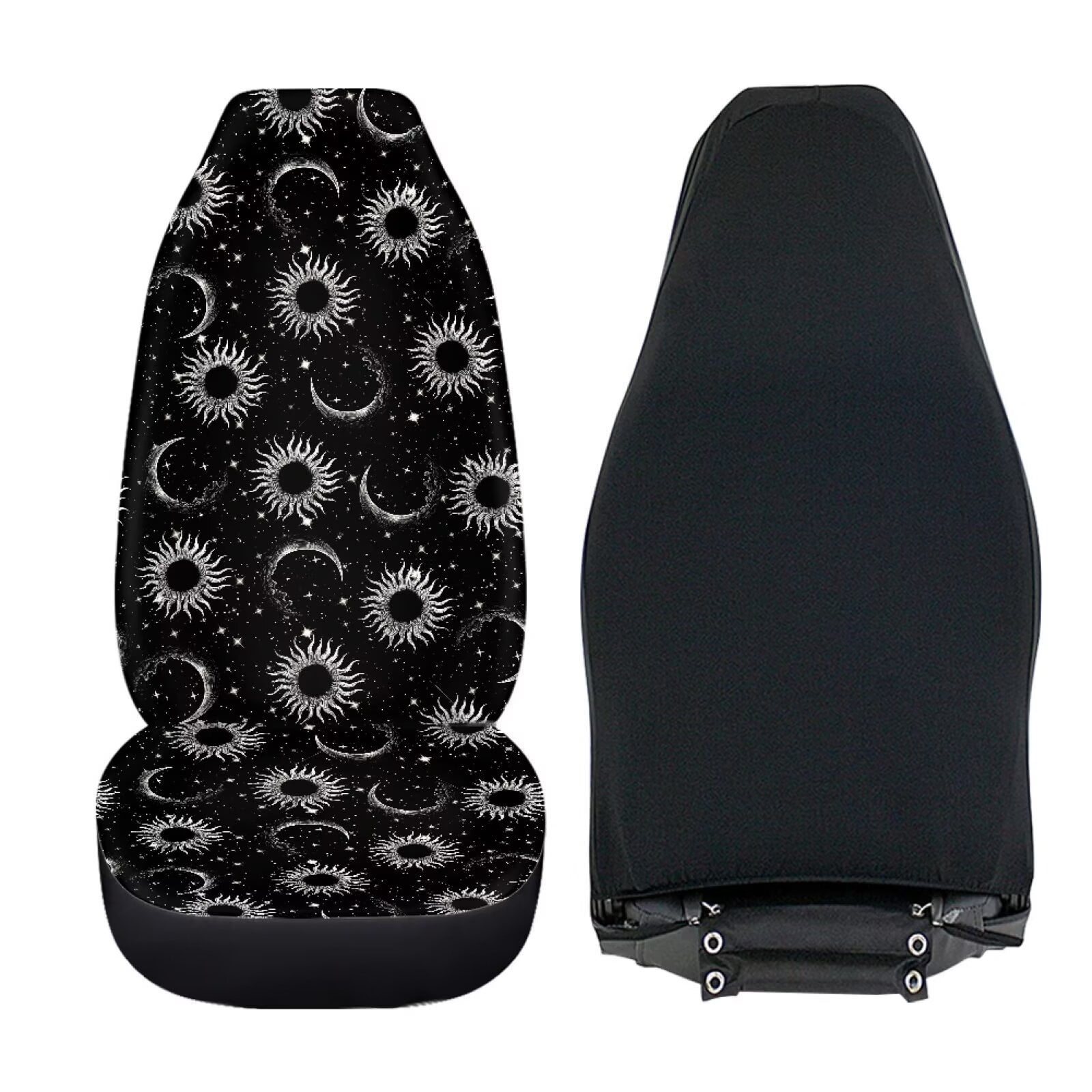 Uourmeti Celestial Moon Sun Star Print 2 Piece Car Seat Covers Front Seats Only Universal Bucket Seat Protector for Suv Van Trucks Black Car Accessories for Women Interior Cute Set