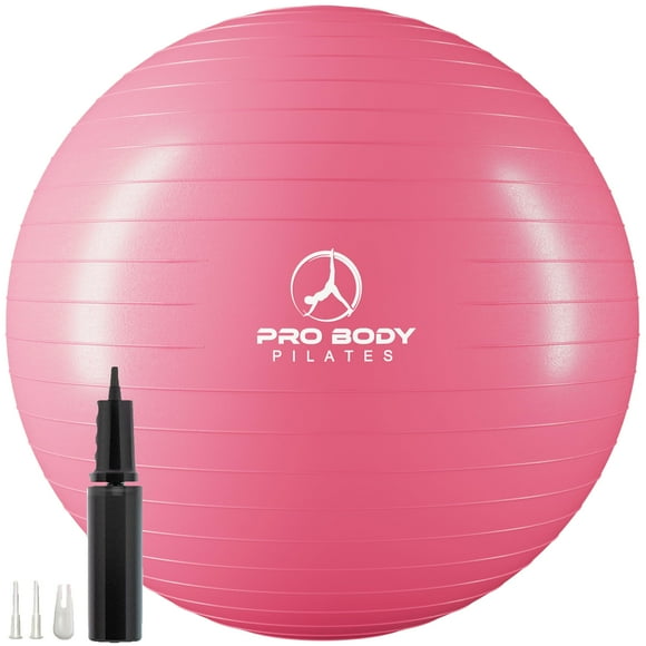 ProBody Pilates Ball Exercise Ball Yoga Ball Multiple Sizes Stability Ball Chair Large Gym Grade Birthing Ball for Pregnancy Fitness Balance Workout and Physical Therapy w/Pump (Pink 55 cm)