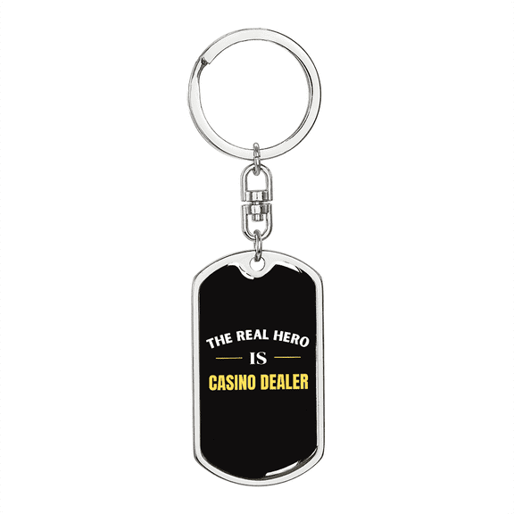 Real Hero Gambler Stainless Steel or 18k Gold Premium Swivel Dog Tag Keychain