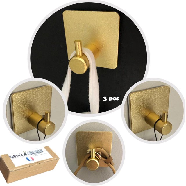 Toallero Ganchos de pared Toallero de baño Toallero de cocina Adhesivo Fuerte Toallero autoadhesivo sin sujetadores perforados (Dorado) JM