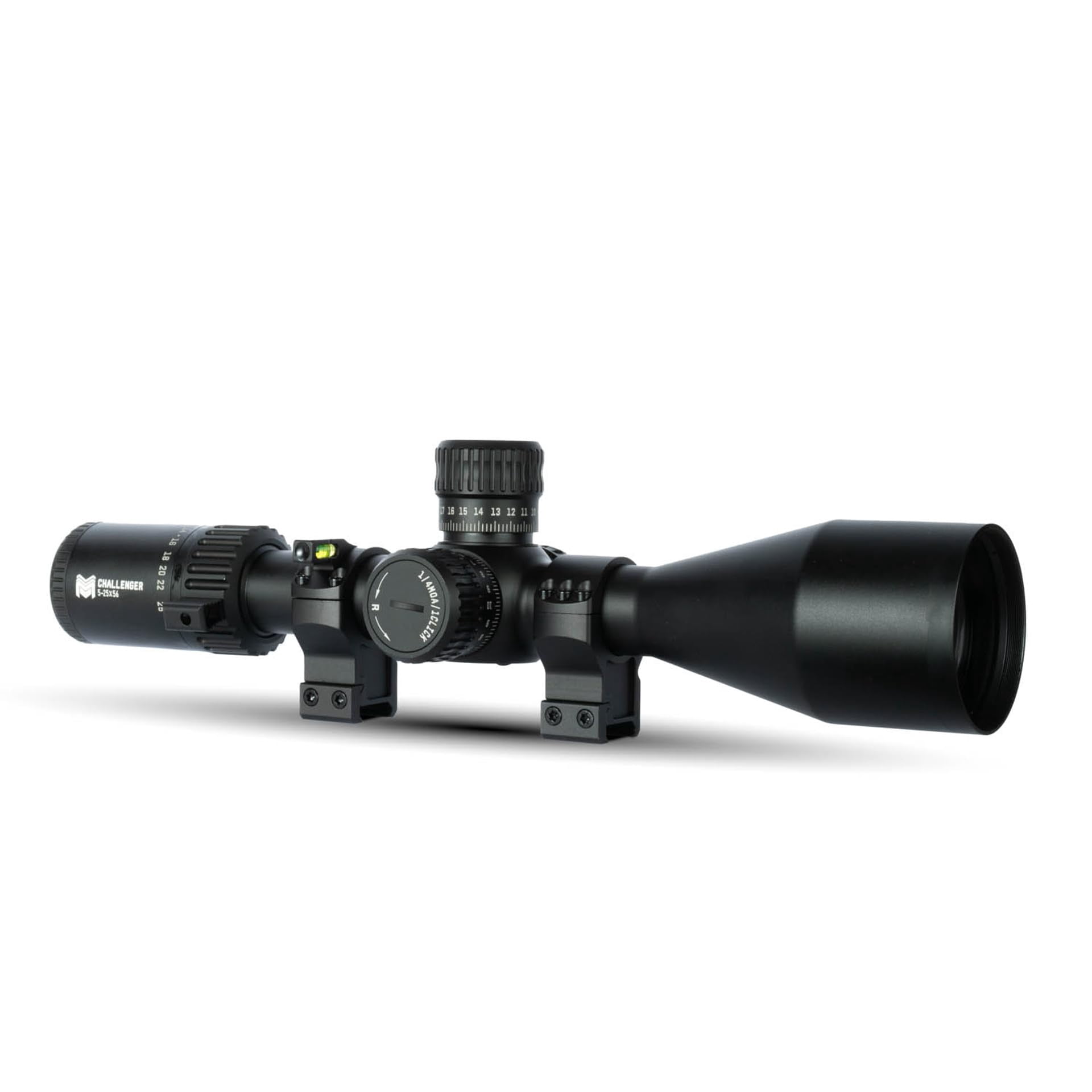 Monstrum Challenger 5-25x56 FFP Scope | Featuring ED Glass, Adjustable Objective, Precision Turrets with Zero Stop, Daylight Bright Reticle, and Anti-Cant Scope Rings | MIL Reticle