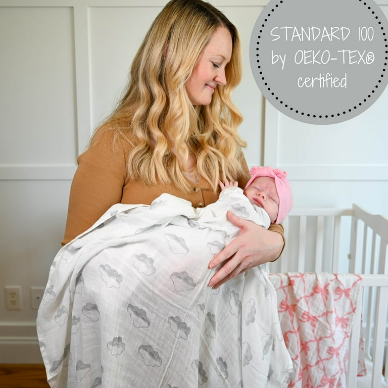 LollyBanks Cloud Prints Baby Muslin Swaddle Blanket Soft 100 Muslin Cotton 47 x 47