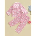 thumbnail image 4 of Faithtur Toddler Girls Spring Pajamas, Flower Print Long Sleeve Lapel Button Closure Tops + Elastic Waist Pants Sleepwear, 4 of 8