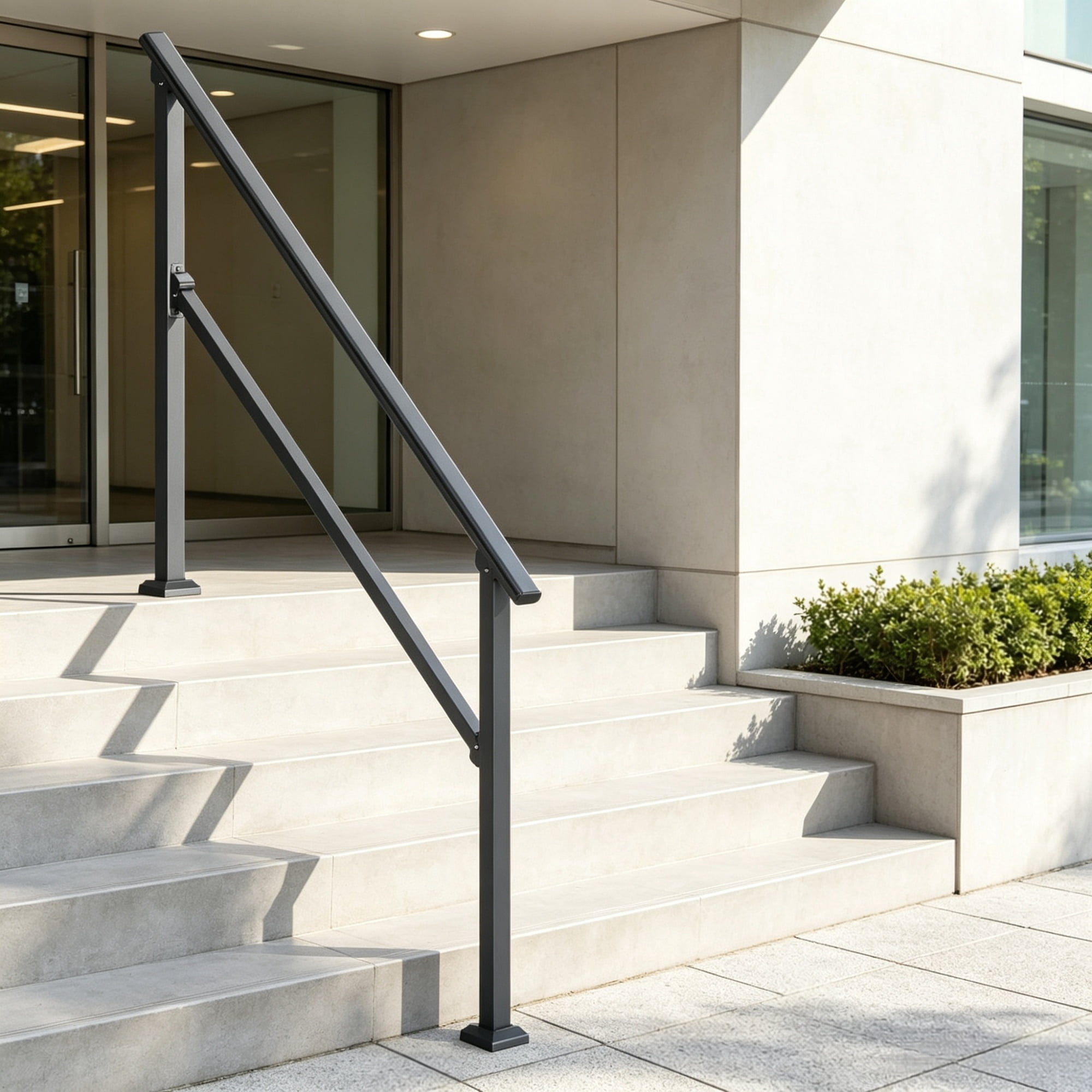 4-5 Step Stair Handrail Kit for Outdoor Steps, Black Square Tube Design