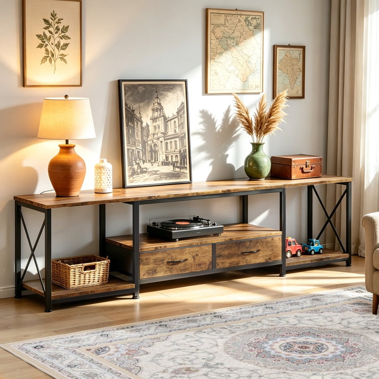 HIGDBFE Industrial TV Stand for 80-Inch TV with Fabric Drawers photo 3