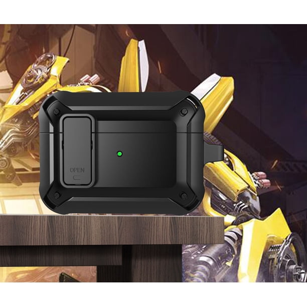Compatible con AirPods 1/2 Funda para Hombres con Cerradura, Negro Military Armor Series Funda AirPod 1/2 de Cuerpo Completo con Llavero Cool Air Pod 1/2 Funda Protectora a Prueba de Golpes para AirPo