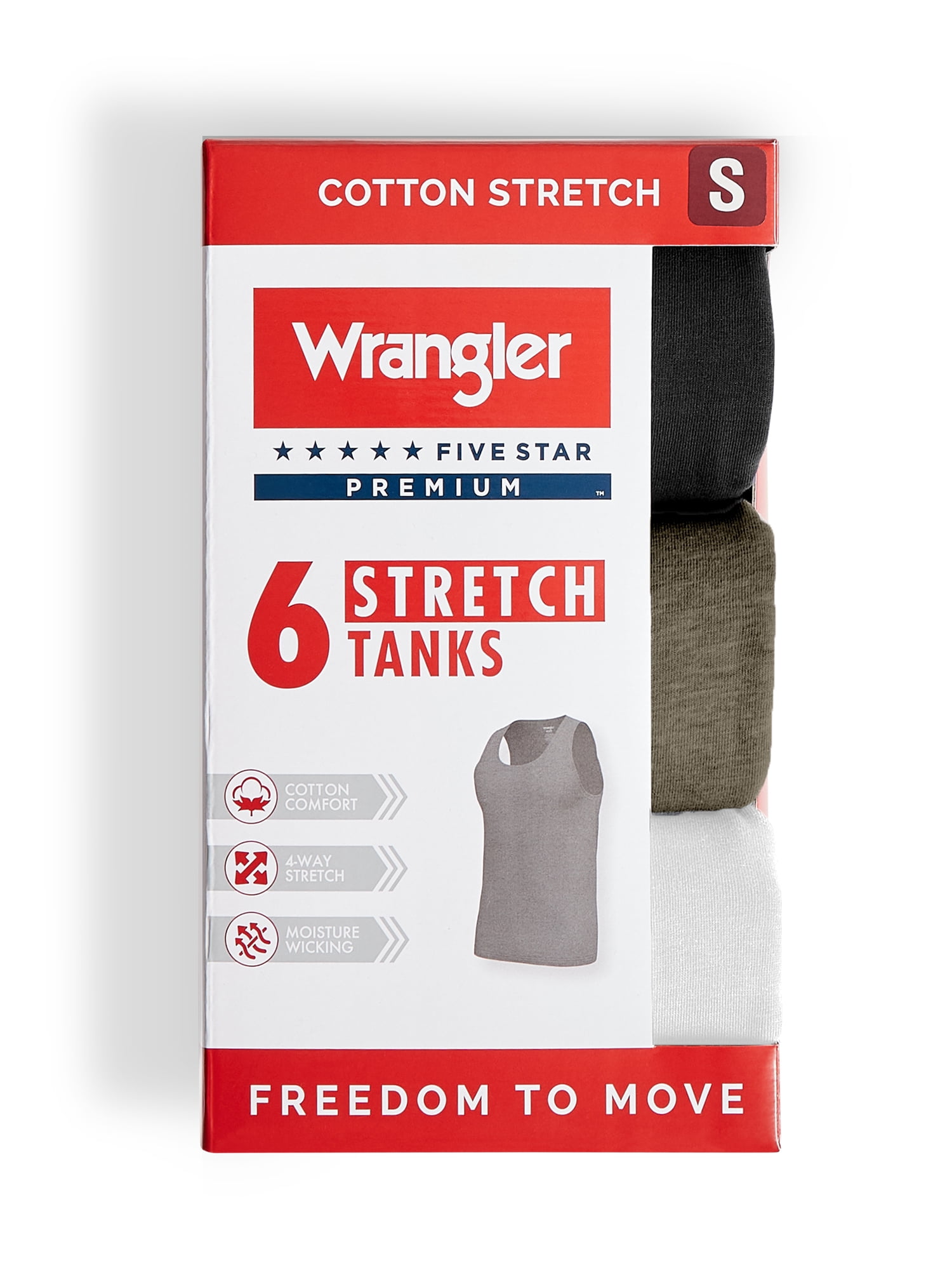 Wrangler Men’s Cotton Stretch Tank Top, Large, Black/Dark Olive/Bright White, 6-Pack