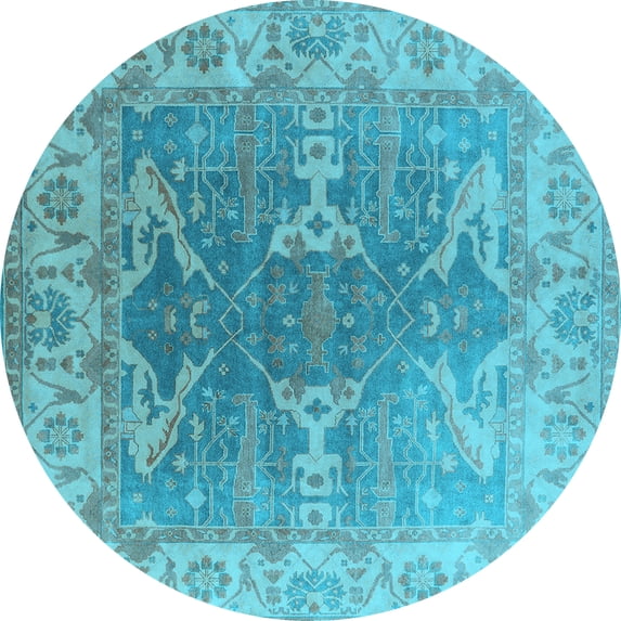 Ahgly Company Indoor Round Oriental Light Blue Industrial Area Rugs, 7' Round