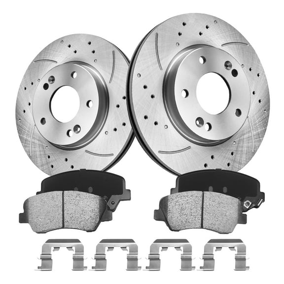 Aurogenix Brake Pads and Rotors Kit Front, Compatible with Honda Odyssey 2011-2014, Drilled Slotted Rotors Kit Geomet Coated, 31538 D1521-7994, Drilled/Slotted Brake Rotors 319.8mm(12.6in)