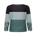 thumbnail image 4 of Womens Henley T Shirts Casual Lace Long Sleeve Patchwork Button Down Ribbed Slim Fit Tops Blue L, 4 of 9