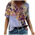 thumbnail image 2 of DPTALR T-Shirt d'Été Imprimé à Manches Courtes Col en V pour Femmes Tee-Shirt Décontracté, 2 of 3