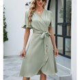thumbnail image 3 of Defitshape Women's Midi Dresses Summer Dress V Neck Fall High Waist Casual Short Sleeve Fitted Elegant Sundress Light Green XX-Large, 3 of 4
