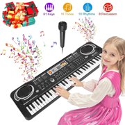 Wallfire 61 Key Keyboard Piano,Digital Music Electronic Keyboard Electric Piano Musical Instrument Kids Learning Keyboard with Microphone For Beginners Kids Girls Boys,Black