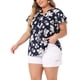 thumbnail image 4 of Blusas de manga corta con volantes en V retro de flores para mujeres de tallas grandes Agnes Orinda 3X azul marino, 4 of 6
