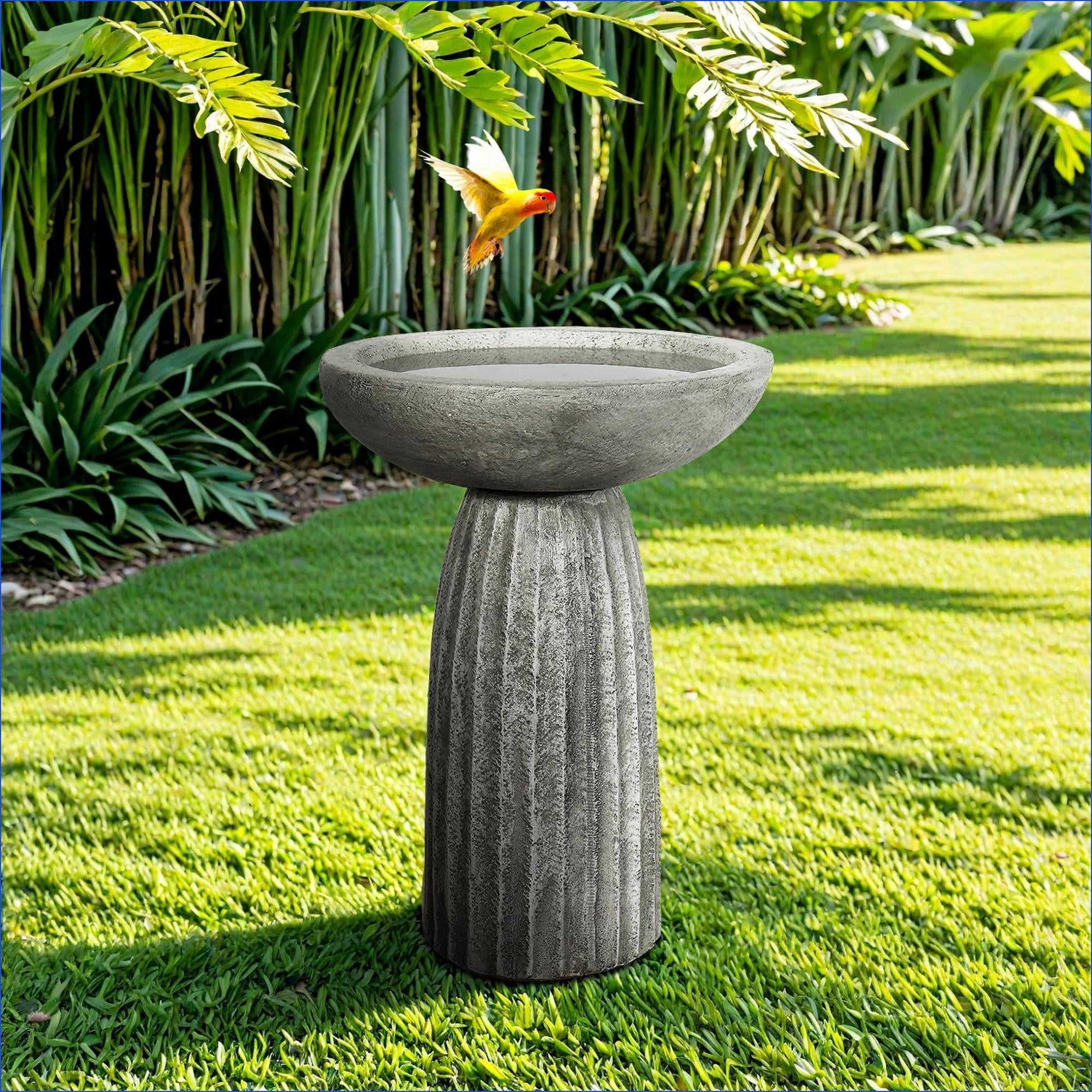 Bird Baths | 24.4" High Elegant Outdoor Bird Bath for Garden & Patio | Concrete Cement | Pedestal Birdbath
