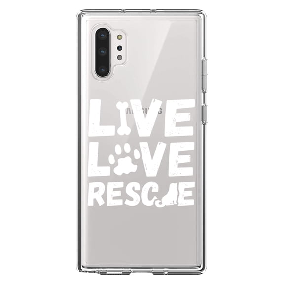 DistinctInk Clear Shockproof Hybrid Case for Galaxy Note 10 PLUS (6.8" Screen) - TPU Bumper Acrylic Back Tempered Glass Screen Protector - Live Love Rescue - Dog Paw