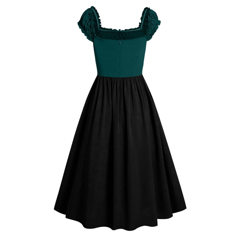 Alkepwun Corset Dresses for Women Renaissance Cottagecore Milkmaid Dress Gothic Sleeveless Ruffle Midi Dress