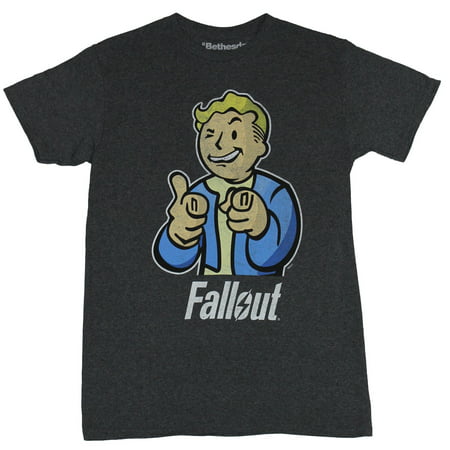 Fallout  Mens T-Shirt -  Distressed Pointing Thumbd up Pip Boy Vault