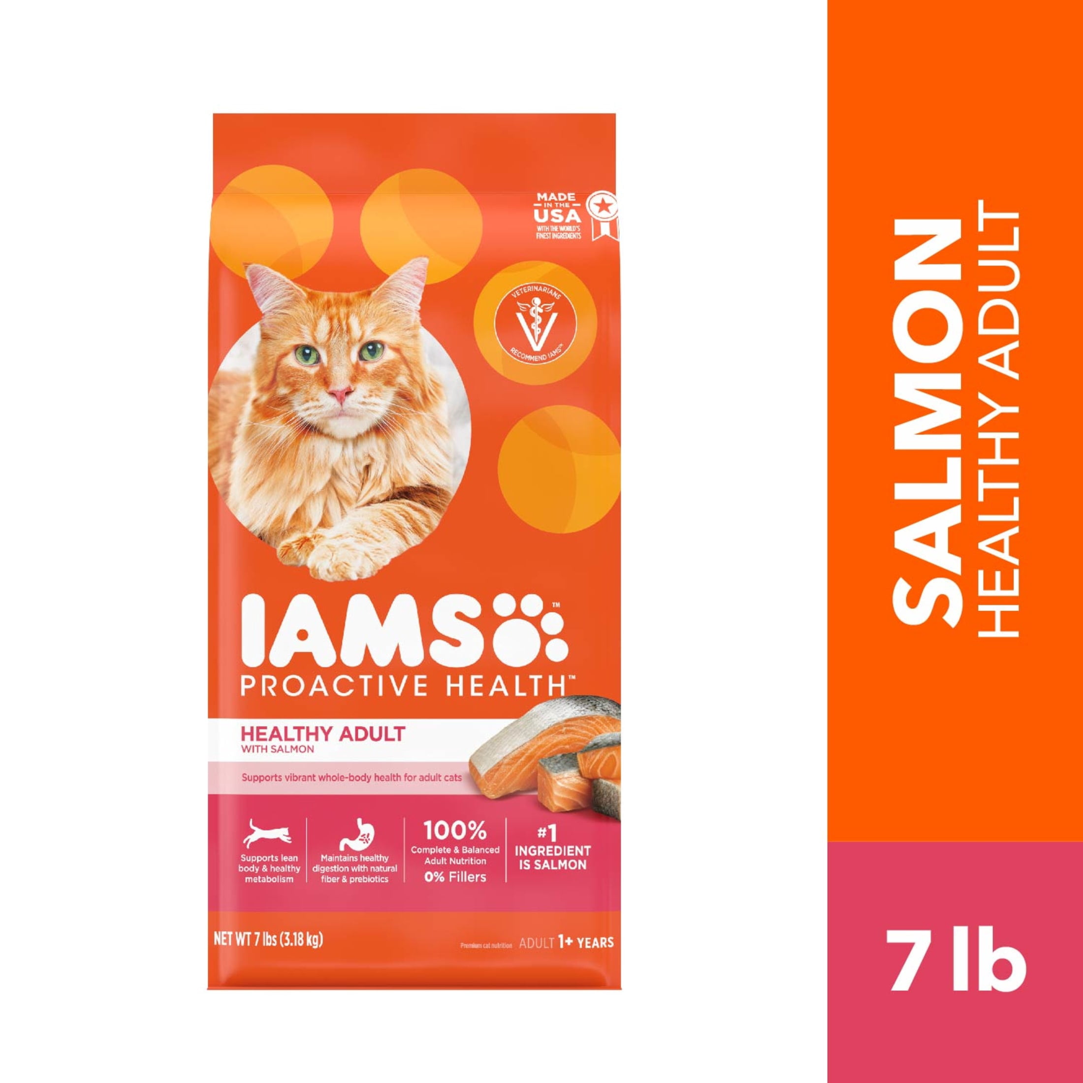 (4 pack) Iams Proactive Health Salmon Flavor Dry Cat Food For Adult Cats, 7 Lb Bag