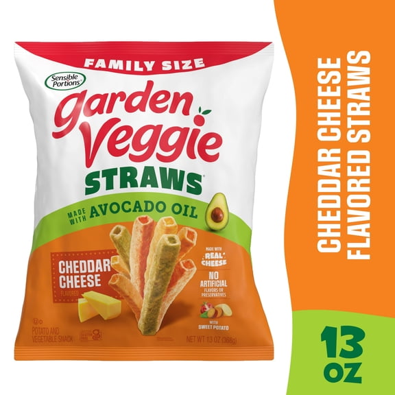 Sensible Portions Garden Veggie Straws Made with Avocado Oil, Cheddar Cheese Flavor, 13 oz Bag