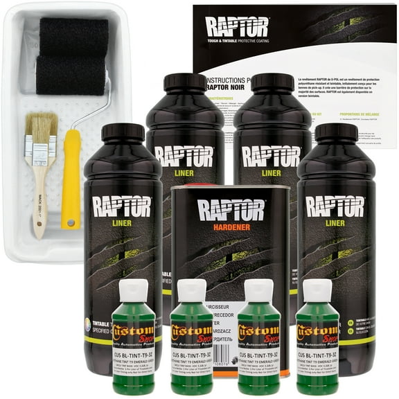 Raptor Emerald Green Urethane Spray-On Truck Bed Liner Roller,Tray, Brush 4 Liters