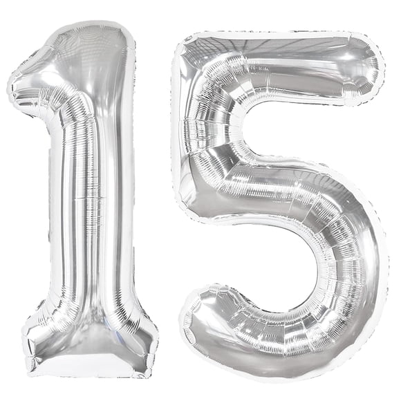 Globo digital Kelfuoya de 40 cm, plateado, número 15, para fiesta