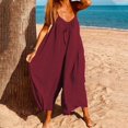 thumbnail image 3 of Gibobby Monos Holgados Mono informal con tirantes en 6 colores para mujer, pantalones de pierna ancha, mono sin mangas para el(Rojo， S), 3 of 5