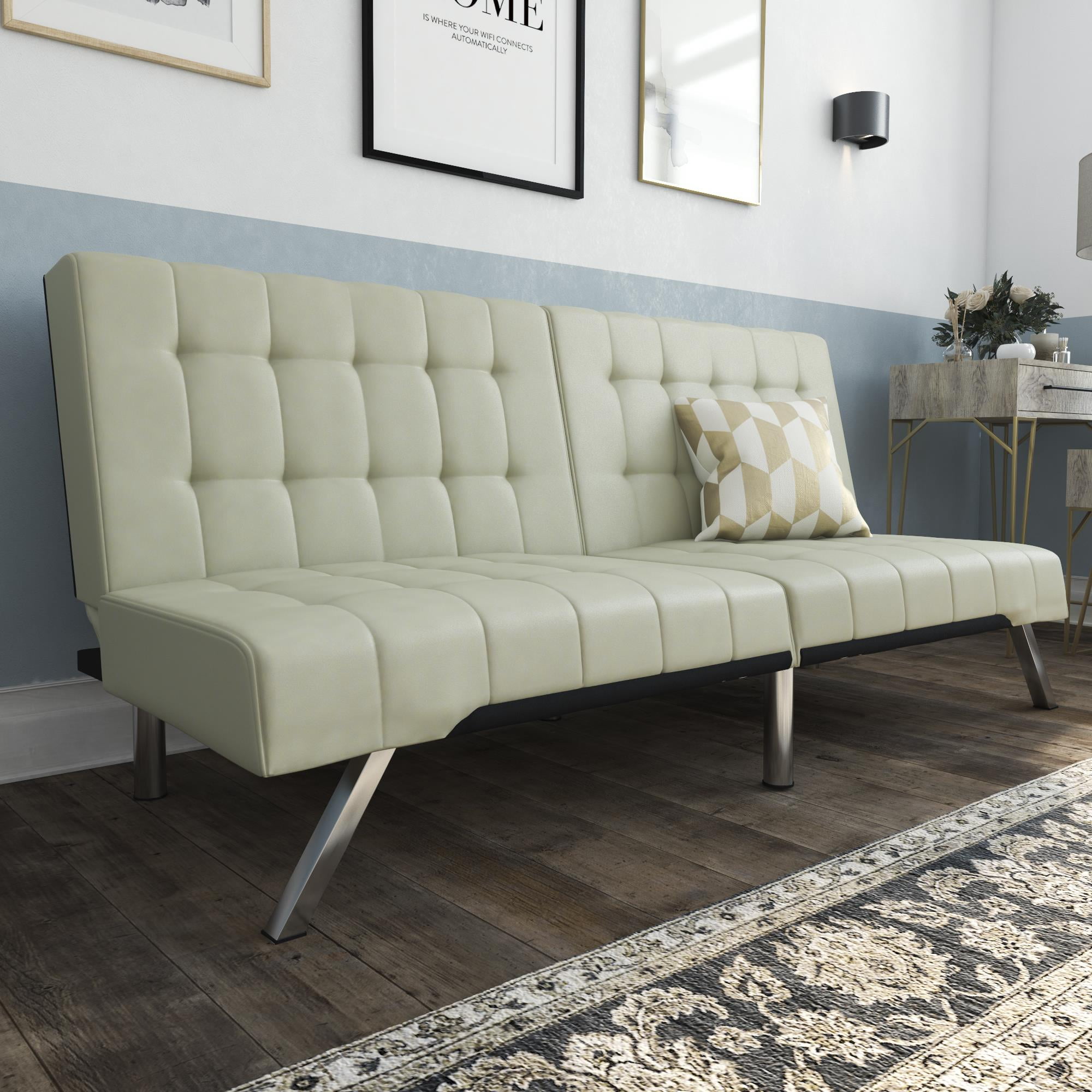 Dhp Emily Convertible Tufted Futon Sofa, Dhp Emily Convertible Futon Sofa Couch Vanilla Faux Leather