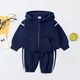 thumbnail image 5 of Zshosam Boys Hoodie Pant Set Toddler Baby Boy Clothes Long Sleeve Color Block Striped Hoodie Sweatshirt Pants Fall Outfits Size 5T 6T,(Dark Blue 5-6 Years), 5 of 9