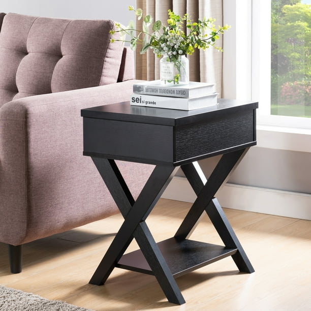 Furniture of America Fabienne MultiStorage Lifttop End Table, Black