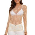 thumbnail image 1 of Top de malla de manga larga con capas para mujer, bordado floral, transparente, camiseta, blusa, color albaricoque S, 1 of 2