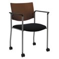 thumbnail image 3 of KFI Studios Evolve Stack Chair with Arms & Casters, Chocolate Wood Back, Black Vinyl Seat, 3 of 6