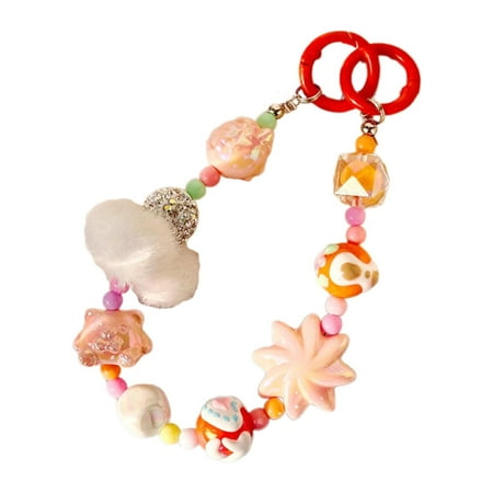 fenteer Beaded Purse Handle Beaded Phone Strap Decoration for Women Bag Charms Chain Orange