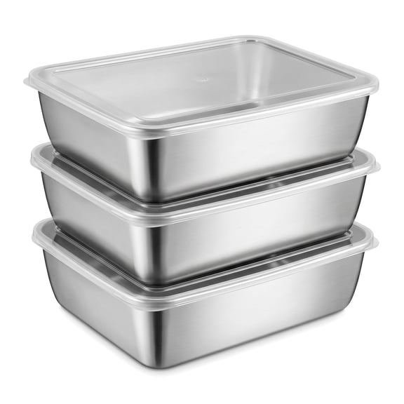 3 Pack Stainless Steel Meal Prep Containers with Lids, Nested Food Storage Container, Stackable Freezer Food Containers, Meal Prep Containers for Refrigerator or Picnic, BBQ Party, Gym Lunch