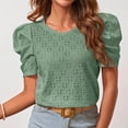 thumbnail image 2 of Camiseta Cuello Redondo Puff Manga Corta Recortada Jacquard Liso Moda Slim Fit Top De Verano Verde S, 2 of 8