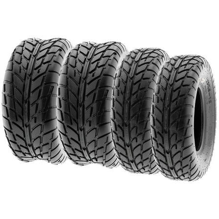 SunF ATV/UTV All Terrain Sport Dirt Flat Track Mini Bike Tire 25x8-12 & 25x10-12 6 PR Tubeless A021 (Set of 4)