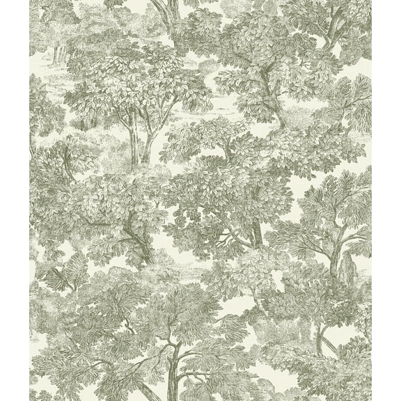 Chesapeake Spinney Green Toile Wallpaper