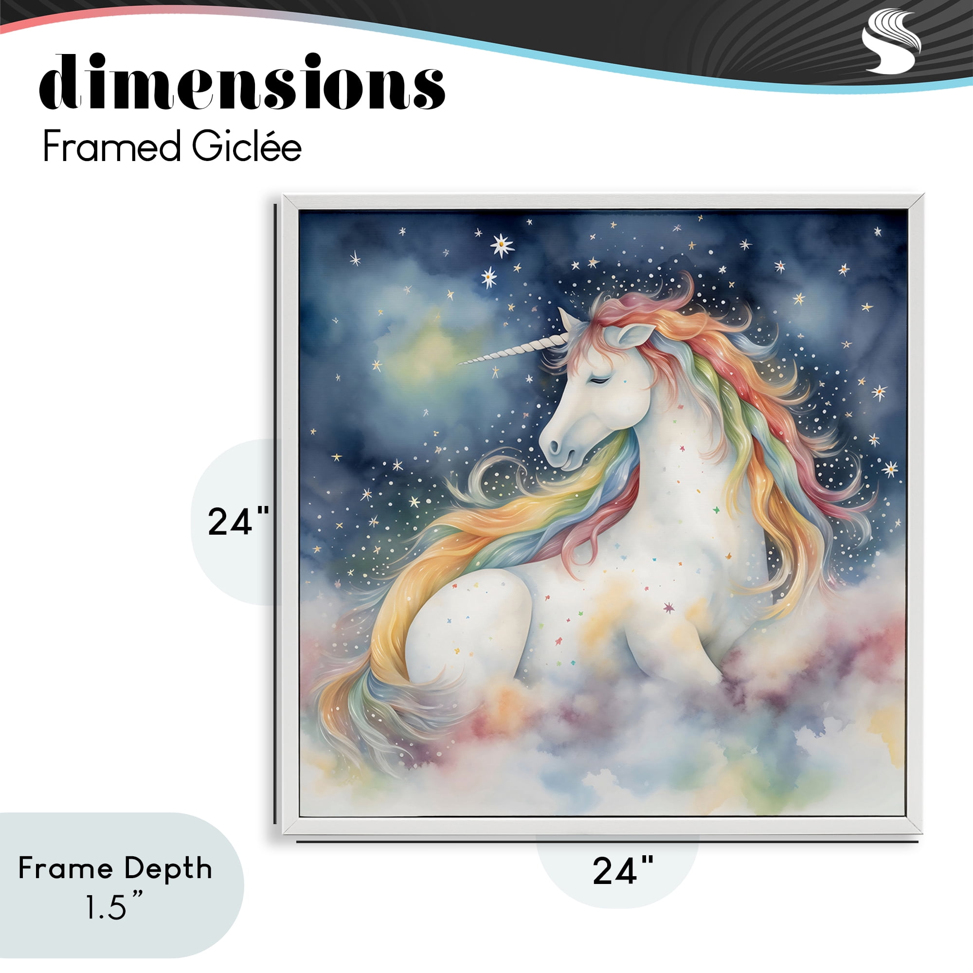 Stupell Industries Unicorn Floating on the Clouds White Framed Giclee Art, design by Creative Studio