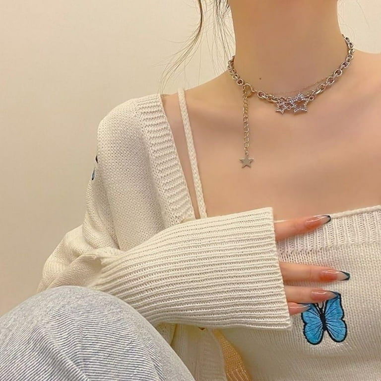Y2K Punk Rock Chunky Star Choker Necklace - Statement Jewelry For Women & Girls